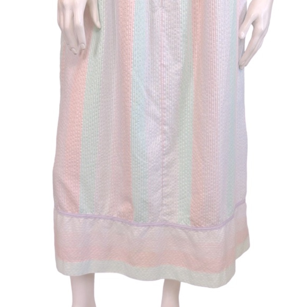 VINTAGE Komar Pastel Pink Green Purple Striped Cotton Midi Mumu Housedress - Picture 3 of 8